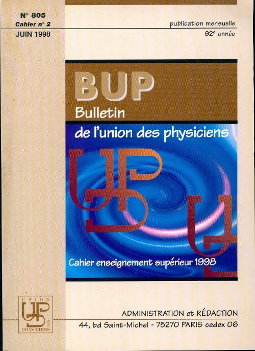 Livrenpoche : Bulletin de l'union des physiciens n°805 Cahier n°2 - Collectif - Livre