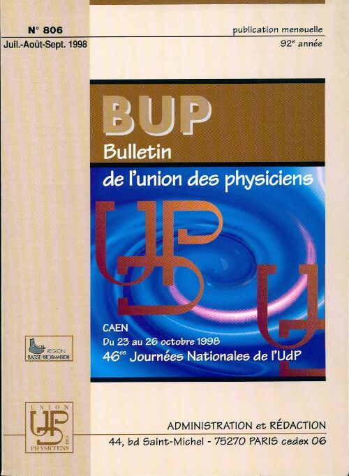 Livrenpoche : Bulletin de l'union des physiciens n°806 - Collectif - Livre