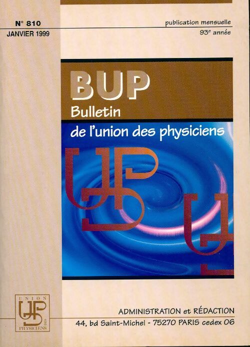 Livrenpoche : Bulletin de l'union des physiciens n°810 - Collectif - Livre