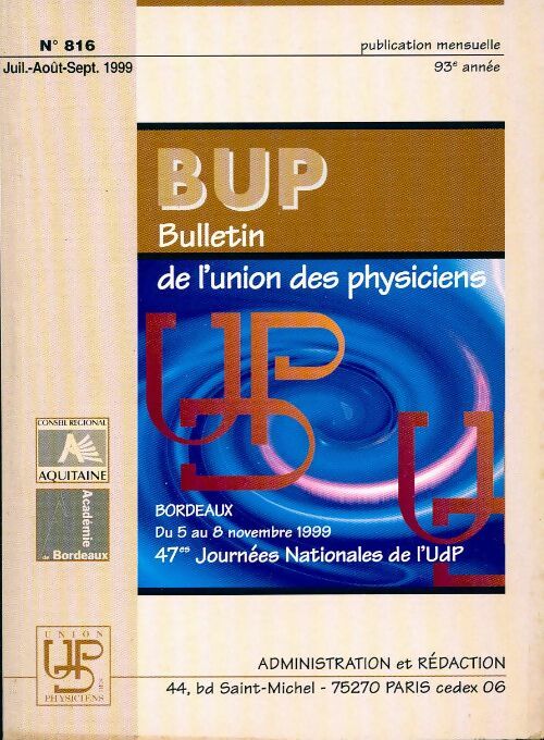 Livrenpoche : Bulletin de l'union des physiciens n°816 - Collectif - Livre