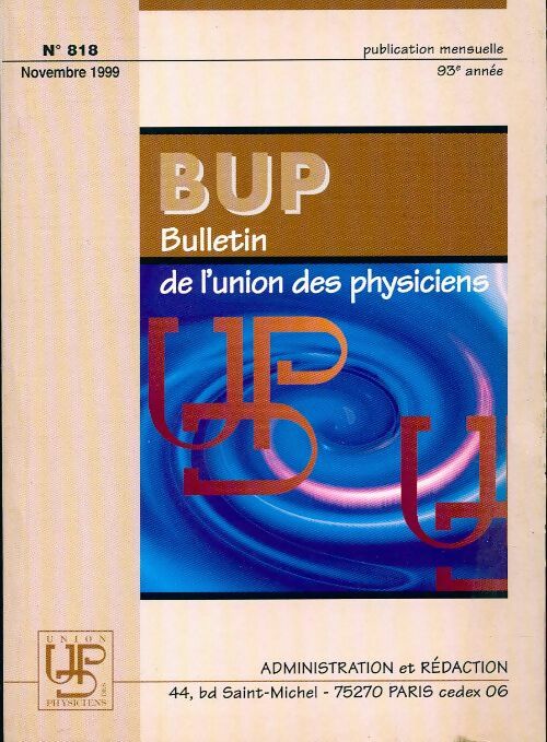 Livrenpoche : Bulletin de l'union des physiciens n°818 - Collectif - Livre