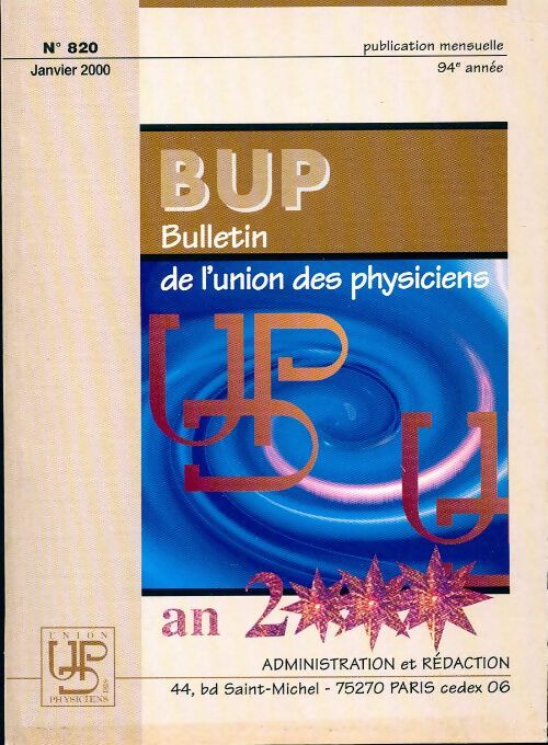 Livrenpoche : Bulletin de l'union des physiciens n°820 - Collectif - Livre