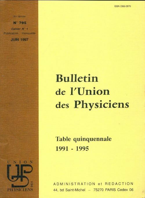 Livrenpoche : Bulletin de l'union des physiciens n°795 Cahier n°1 - Collectif - Livre
