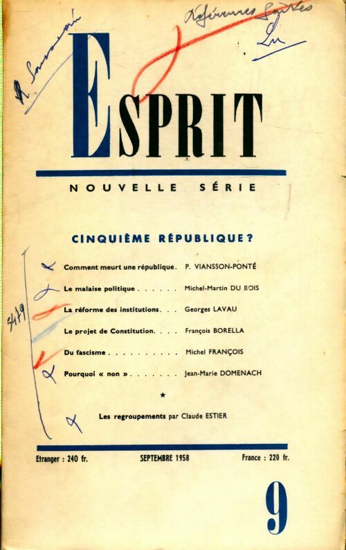 Livrenpoche : Esprit n°265 : Cinquième république ? - Collectif - Livre
