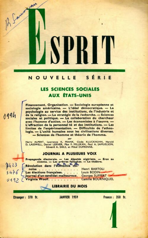 Livrenpoche : Esprit n°269 : Les sciences sociales aux Etats-Unis - Collectif - Livre