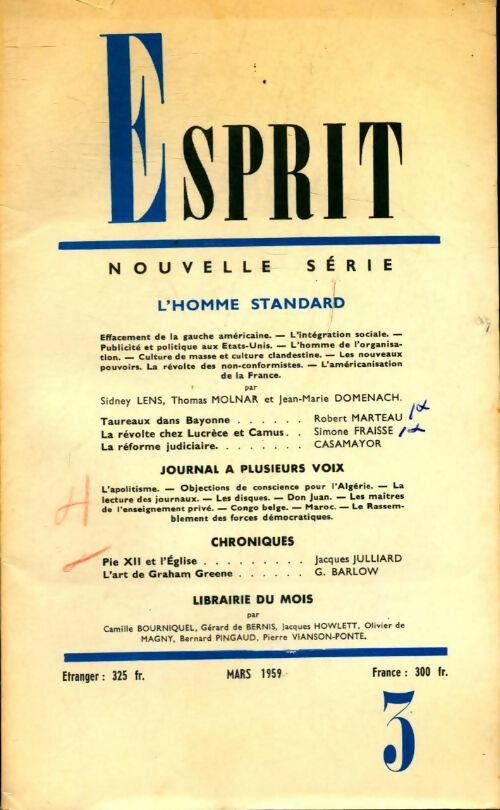 Livrenpoche : Esprit n°271 : L'homme standard - Collectif - Livre