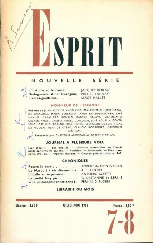 Livrenpoche : Esprit n°319 : Honneur de l'Espagne - Collectif - Livre