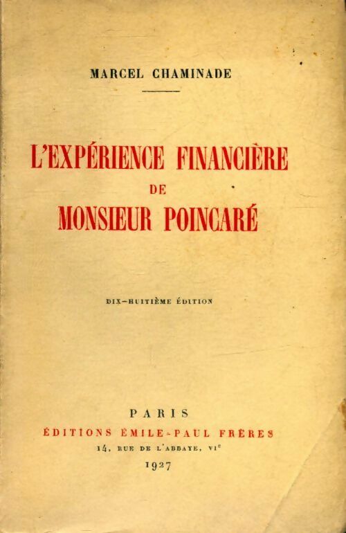 Livrenpoche : L?expérience financière de monsieur Poincaré - Marcel Chaminade - Livre
