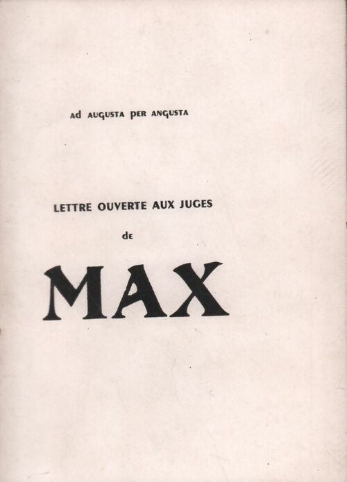 Livrenpoche : Lettre ouverte aux juges de Max - Groupe Ad Augusta Per Augusta - Livre