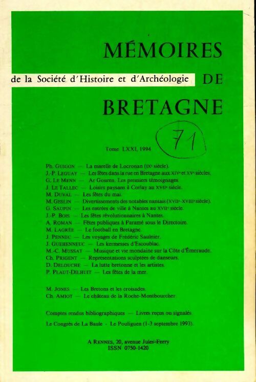 Livrenpoche : Mémoires de Bretagne Tome LXXI - Collectif - Livre