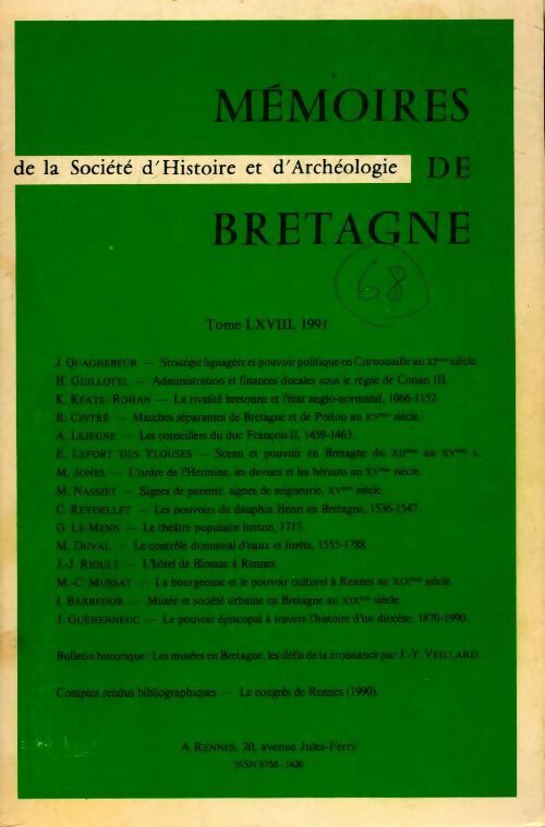Livrenpoche : Mémoires de Bretagne de la société d'histoire et d'archéologie Tome LXVIII - Collectif - Livre