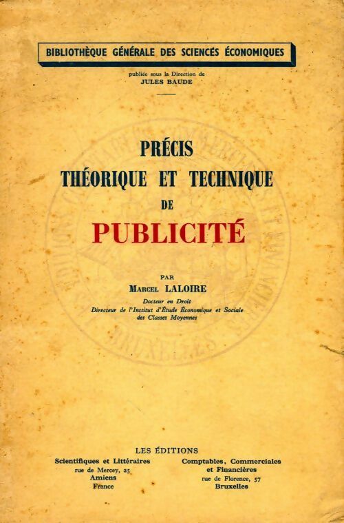 Livrenpoche : Précis théorique et technique de publicité - Marcel Laloire - Livre