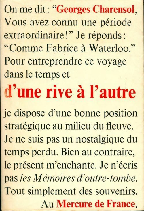 Livrenpoche : D'une rive à l'autre - Georges Charensol - Livre
