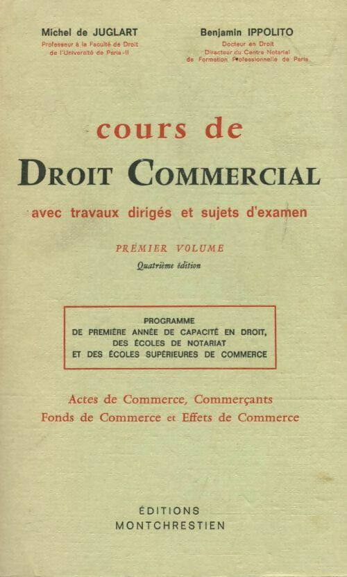 Livrenpoche : Cours de droit commercial Tome I - Benjamin Ippolito - Livre