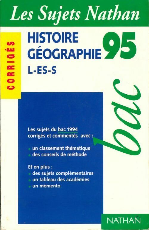 Livrenpoche : Histoire-géographie Terminales L, ES, S Corrigés 1995 - Collectif - Livre