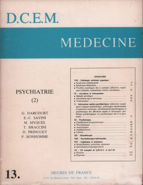 Livrenpoche : D.C.E.M. médecine n°13 : Psychiatrie Tome II - Collectif - Livre