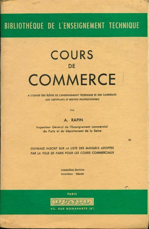Livrenpoche : Cours de commerce - A. Rapin - Livre