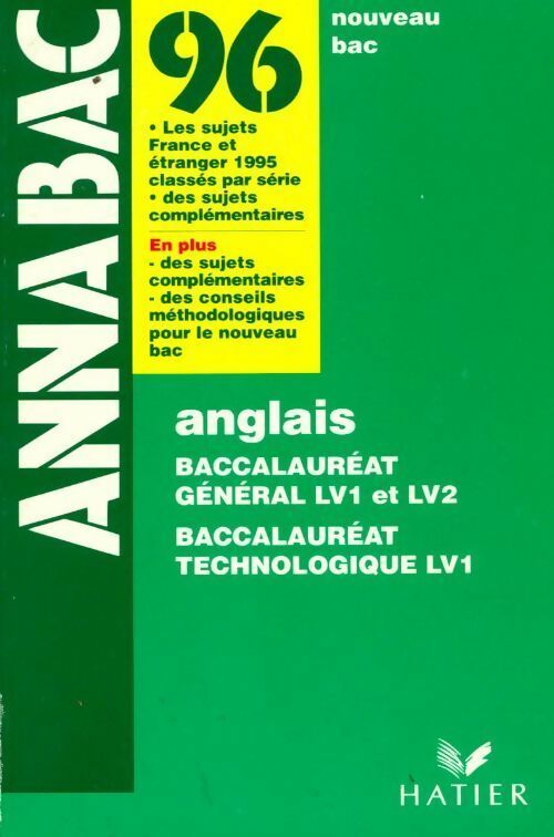 Livrenpoche : Anglais Terminales LV1 et LV2 Sujets 1996 - Collectif - Livre