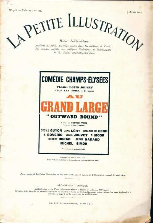 Livrenpoche : La petite illustration n°328 Théâtre n°181 : Au grand large - Collectif - Livre
