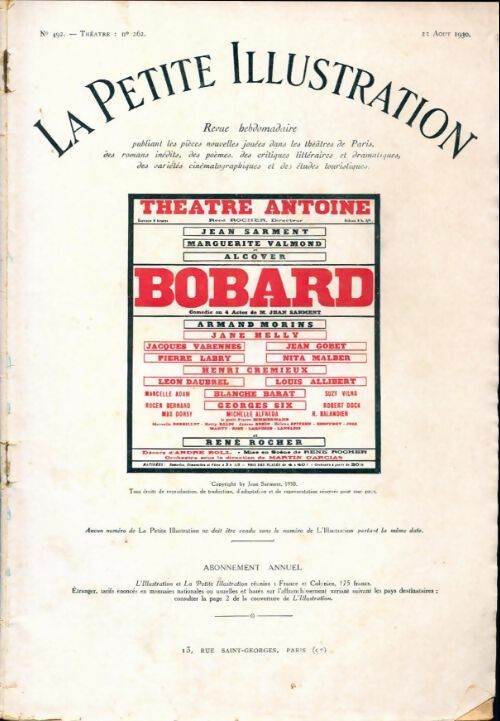 Livrenpoche : La petite illustration n°492 Théâtre n°262 : Bobard - Jean Sarment - Livre