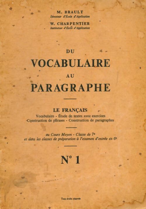 Livrenpoche : Du vocabulaire au paragraphe n°1 - Marcel Brault - Livre