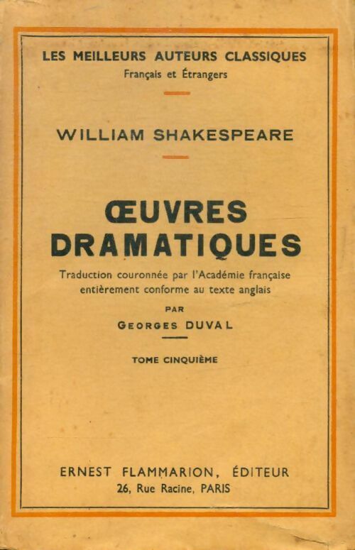 Livrenpoche : Oeuvres dramatiques Tome V - William Shakespeare - Livre