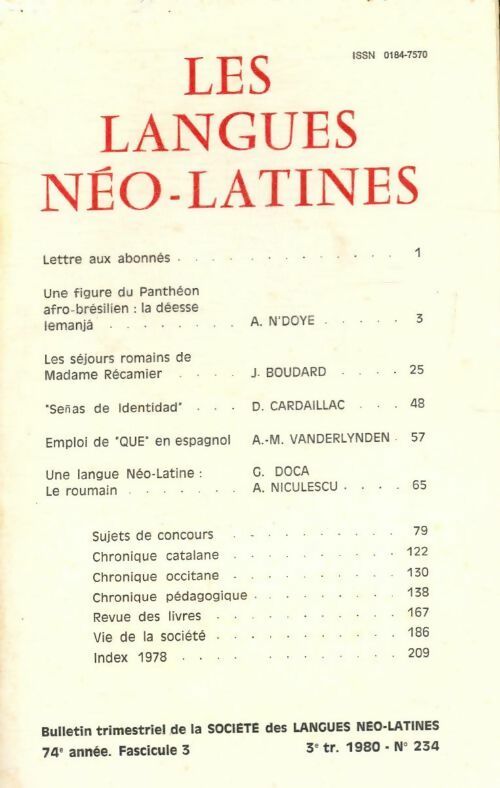 Livrenpoche : Les langues néo-latines n°234 74e année fascicule 3 - Collectif - Livre