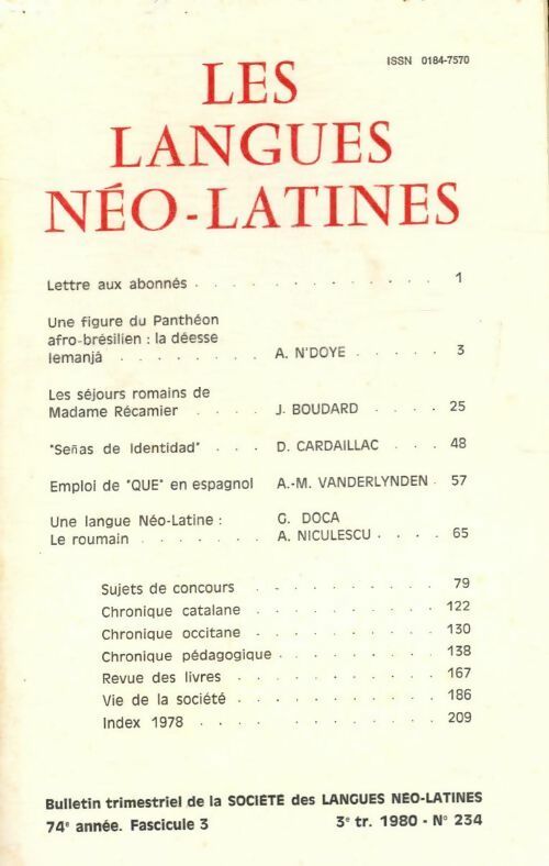 Les langues néo-latines n°234 74e année fascicule 3 - Collectif -  Les langues néo-latines - Livre