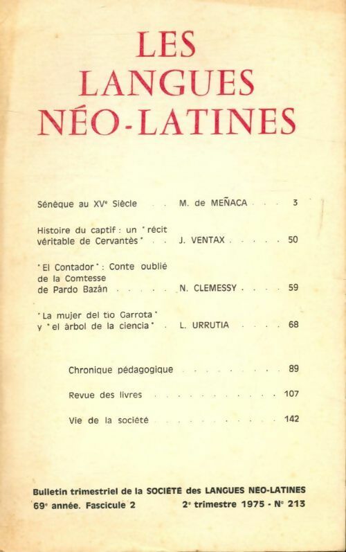 Livrenpoche : Les langues néo-latines n°213 69e année fascicule 2 - Collectif - Livre