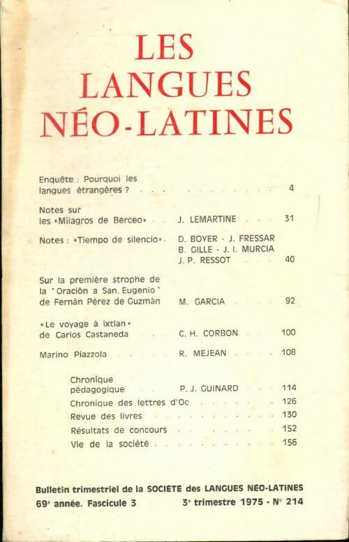 Livrenpoche : Les langues néo-latines n°214 69e année fascicule 3 - Collectif - Livre