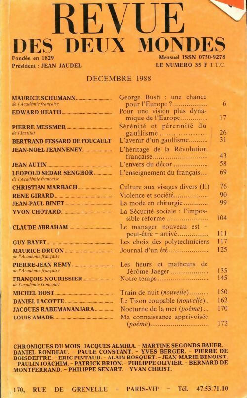 Livrenpoche : Revue des deux mondes décembre 1988 - Collectif - Livre