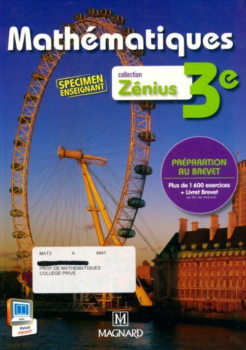 Mathématiques  3e - Collectif -  Zénius - Livre