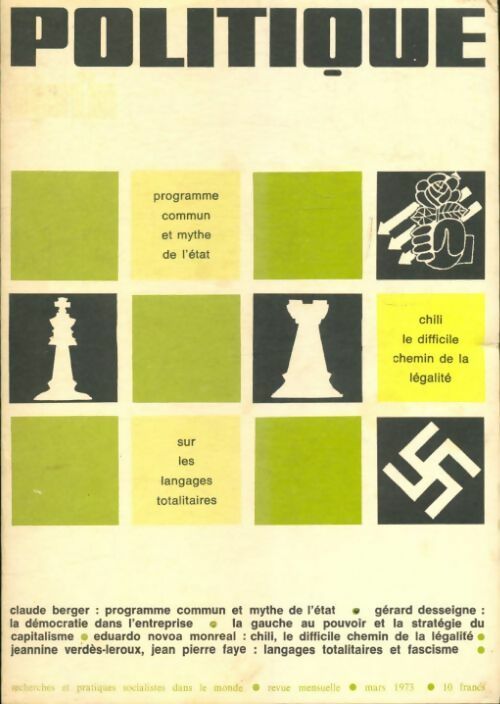 Livrenpoche : Politique aujourd'hui n°3 1973 : programme commun et mythe de l'état - Collectif - Livre