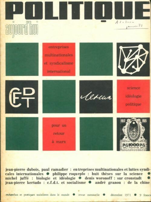Livrenpoche : Politique aujourd'hui n°12 1971 : entreprises multinationales et syndicalisme international - Collectif - Livre