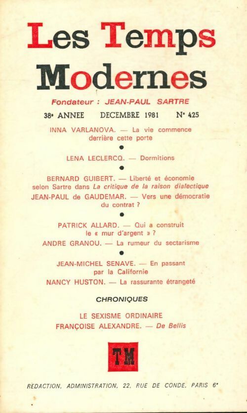 Livrenpoche : Les temps modernes n°425 - Collectif - Livre
