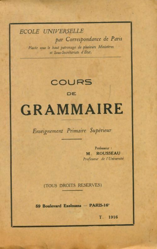 Livrenpoche : Cours de grammaire enseignement primaire supérieur - M. Rousseau - Livre