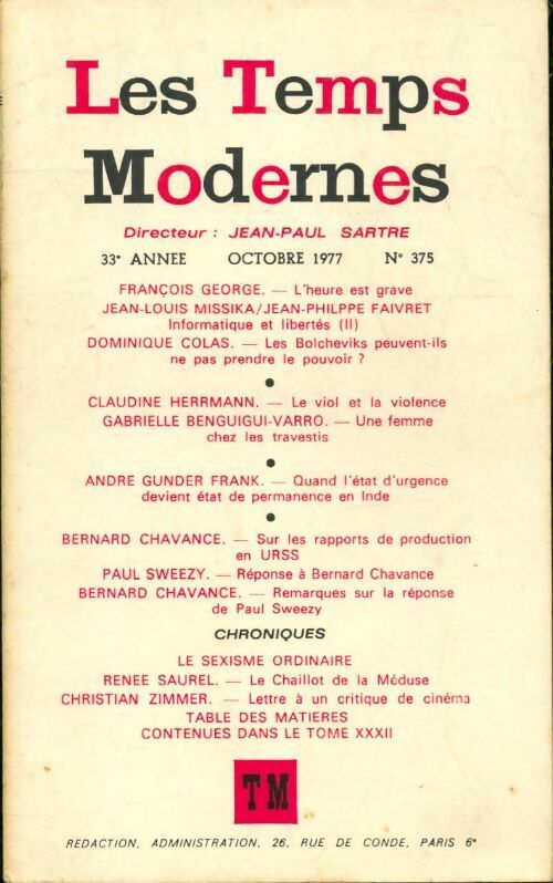 Livrenpoche : Les Temps Modernes n°375 - Collectif - Livre