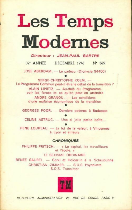 Livrenpoche : Les temps modernes n°365 - Collectif - Livre