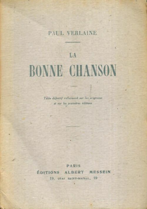 Livrenpoche : La bonne chanson - Paul Verlaine - Livre