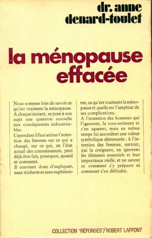 Livrenpoche : La ménopause effacée - Dr Anne Denard-Toulet - Livre