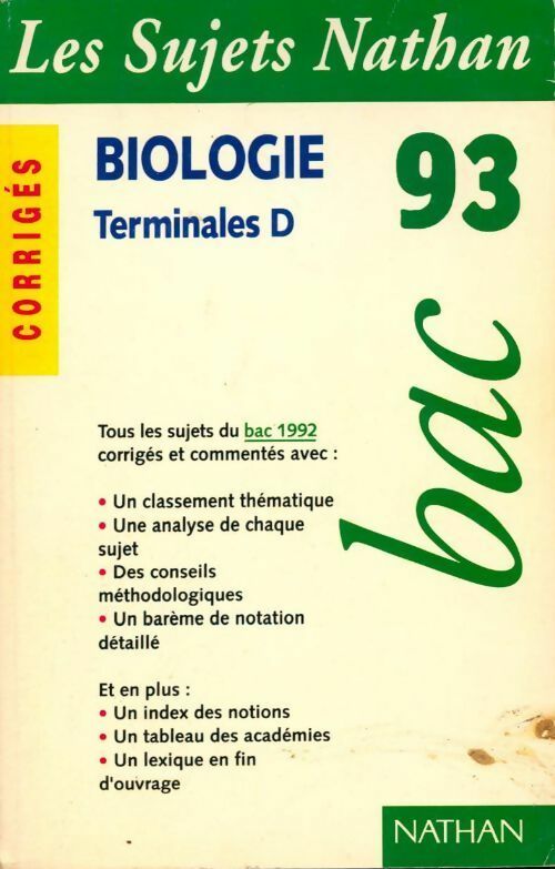 Livrenpoche : Biologie Terminales D corrigés 1993 - Collectif - Livre