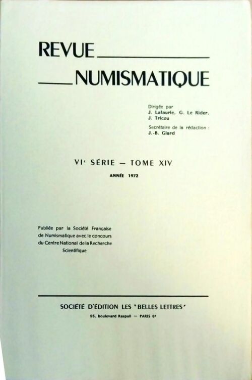 Livrenpoche : Revue numismatique VIe série Tome XIV 1972 - Collectif - Livre