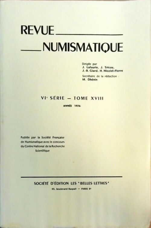 Livrenpoche : Revue numismatique VIe série Tome XVIII 1976 - Collectif - Livre