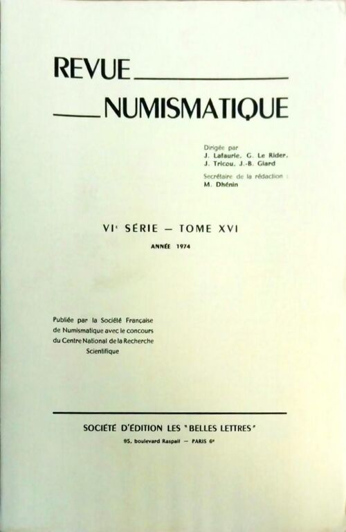 Livrenpoche : Revue numismatique VIe série Tome XVI 1974 - Collectif - Livre