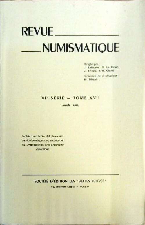 Livrenpoche : Revue numismatique VIe série Tome XVII 1975 - Collectif - Livre