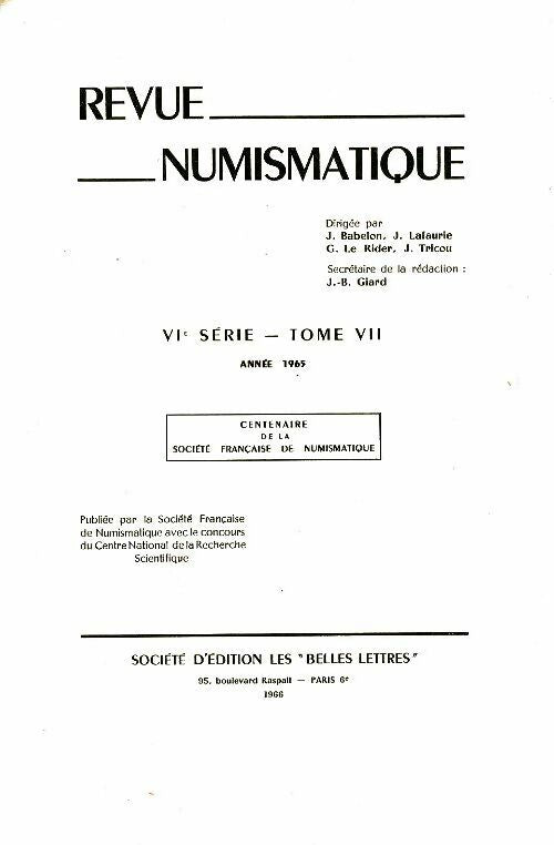 Livrenpoche : Revue numismatique VIe série Tome VII 1965 - Collectif - Livre