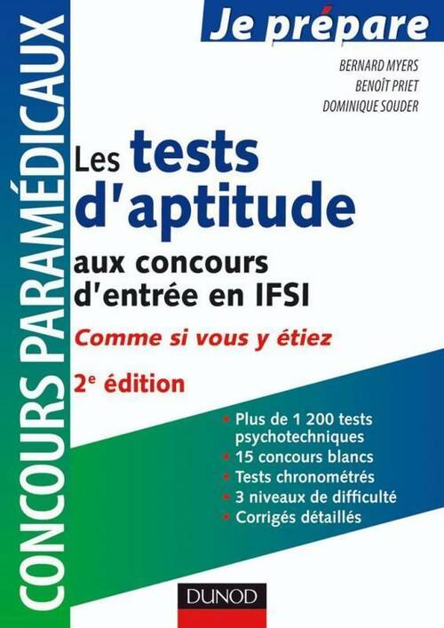 Les tests d'aptitude aux concours d'entrée en IFSI - Bernard Myers -  Je prépare - Livre