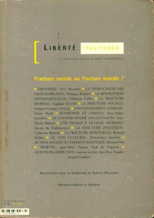 Livrenpoche : Liberté politique n°2 : Fracture sociale ou fracture morale - Collectif - Livre