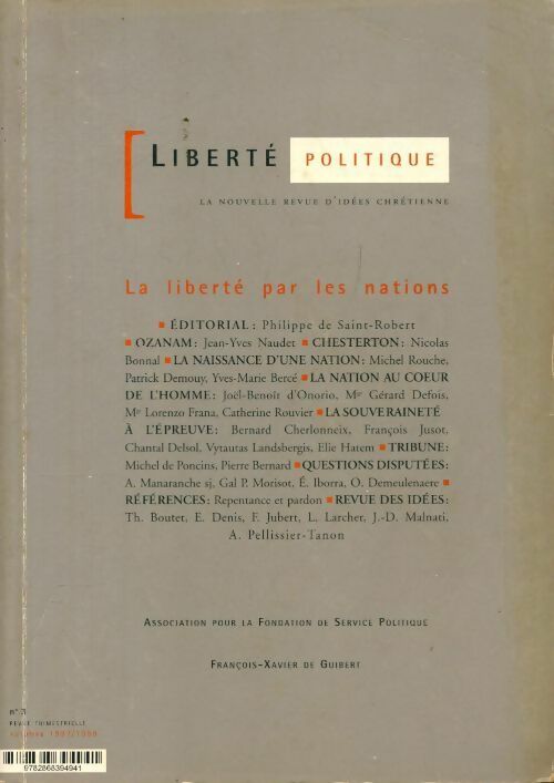 Livrenpoche : Liberté politique n°3 :  La liberté par les nations - Collectif - Livre