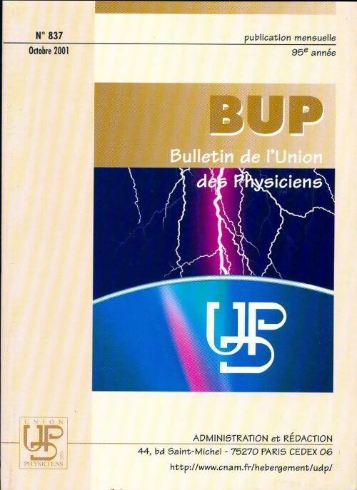 Livrenpoche : Bulletin de l'union des physiciens n°837 - Collectif - Livre
